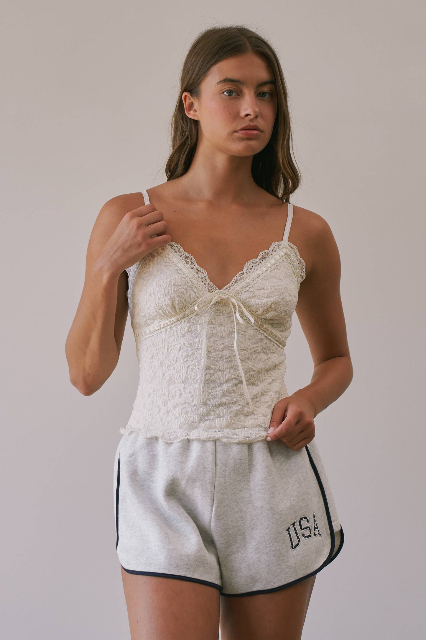 Brielle Textured Rosette Lace Cami Top