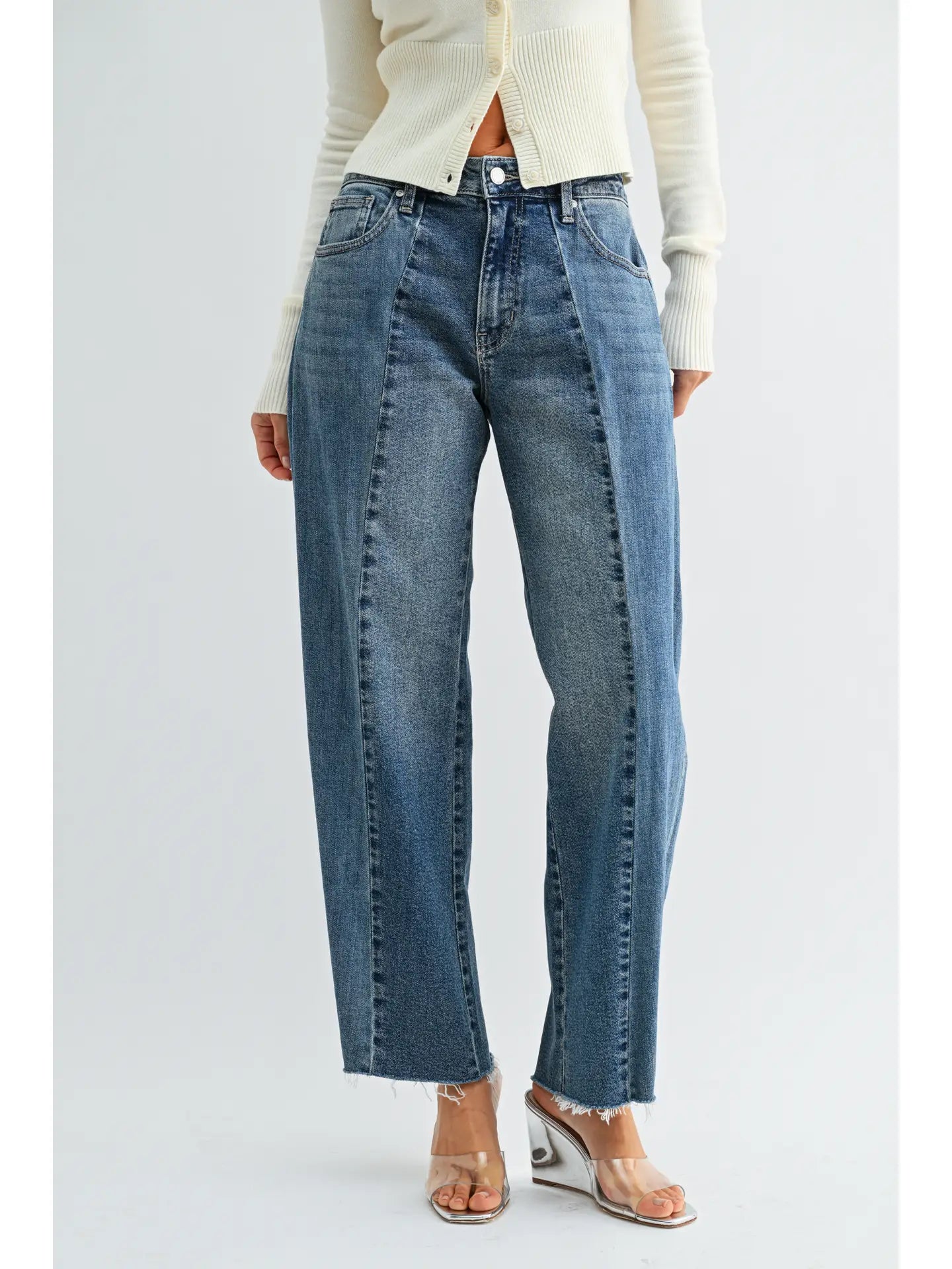 Pleated Barrel Two Toned Jeans
