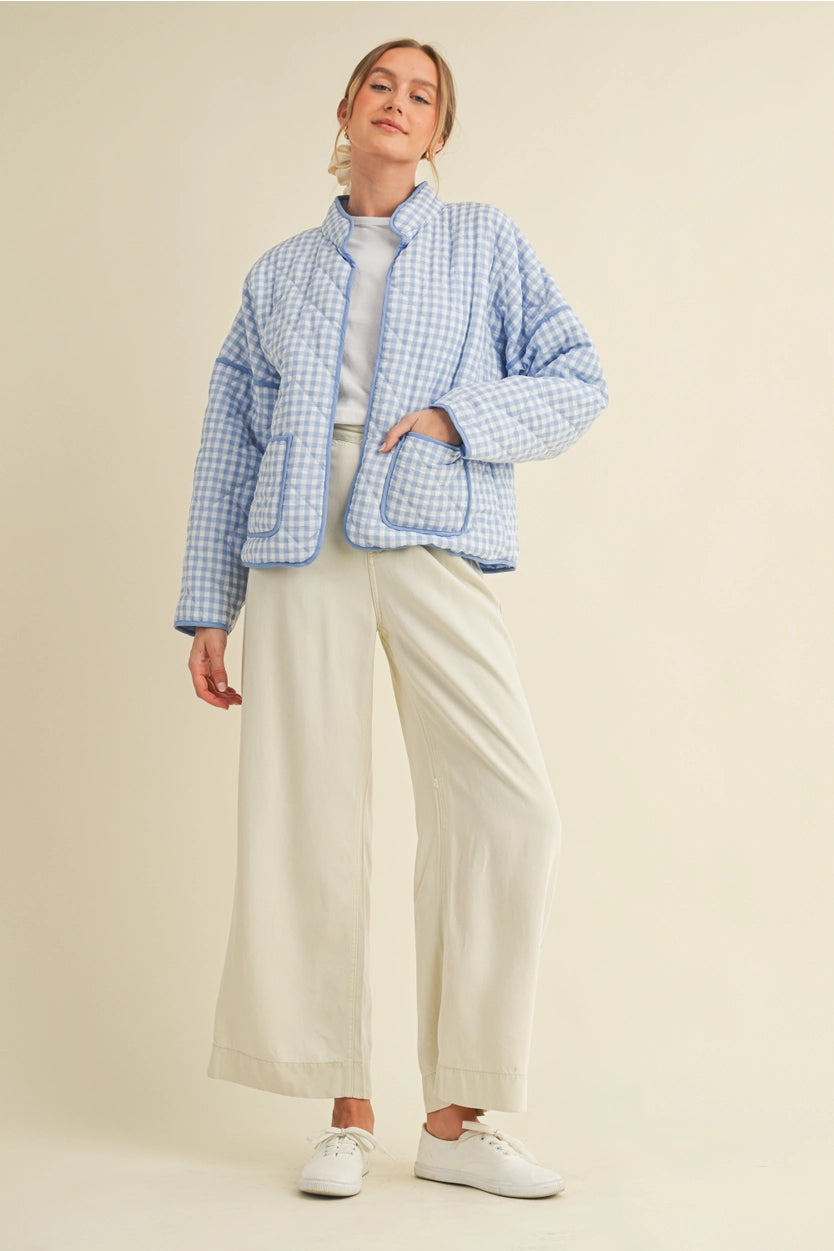 Quilted Plaid Puff Jacket with Pockets