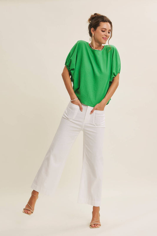 COTTON LINEN ANKLE PANTS WITH FRONT POCKETS