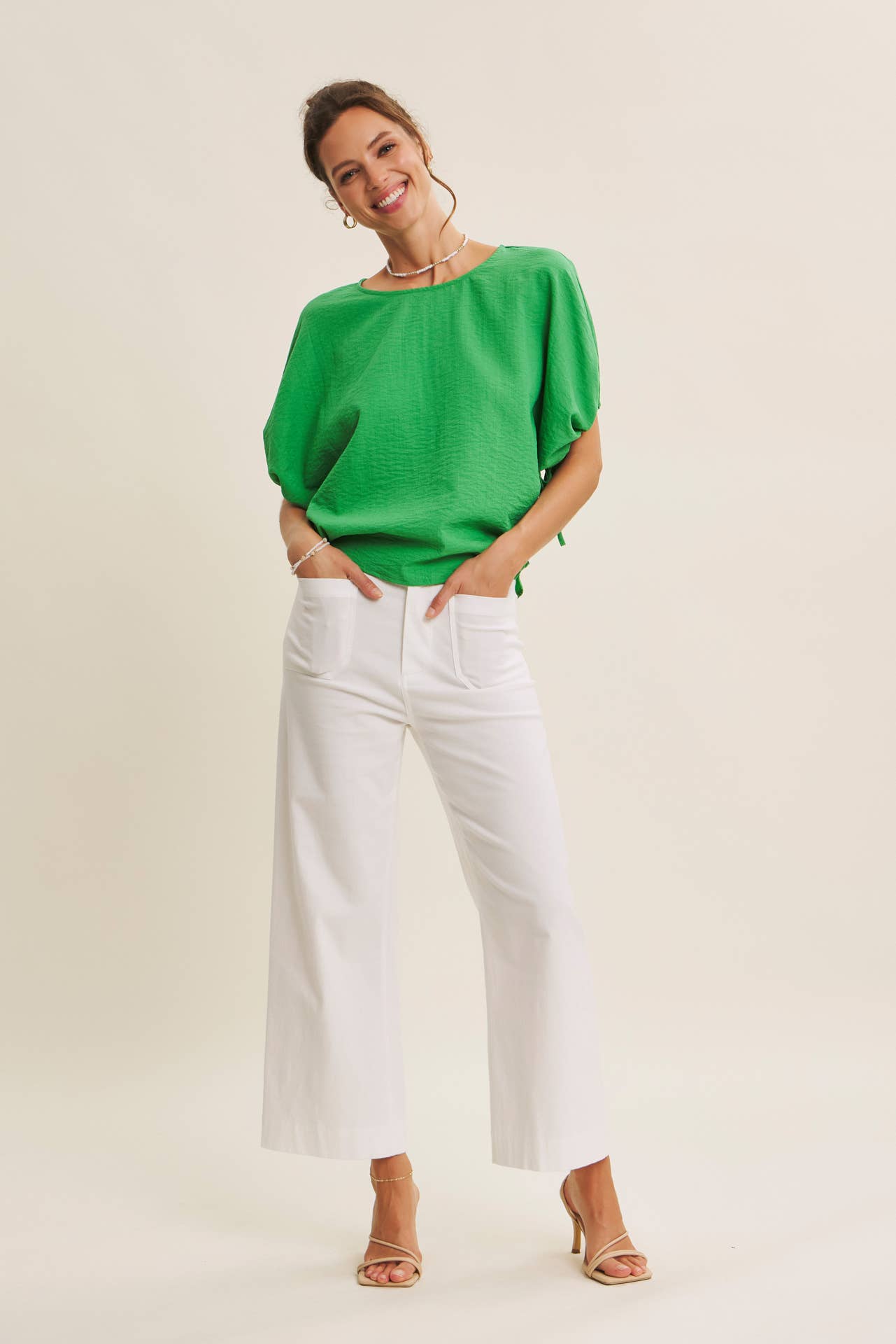 COTTON LINEN ANKLE PANTS WITH FRONT POCKETS