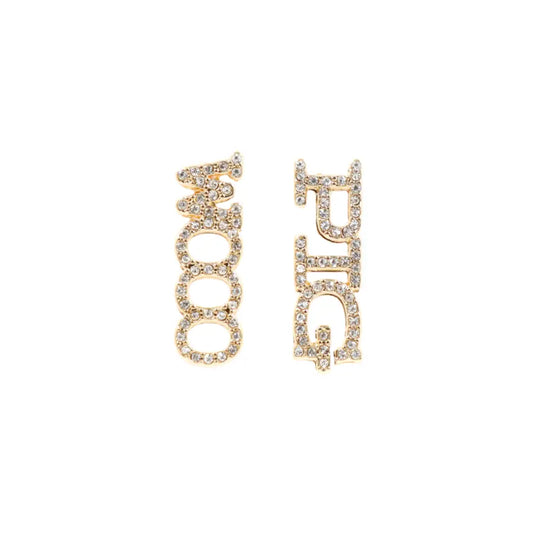 WOO PIG Pave Rhinestone Stud Earrings