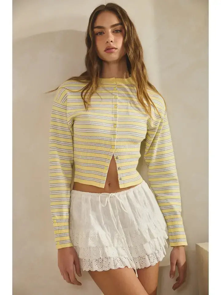 Josephine Striped Snap Button Down Cardigan