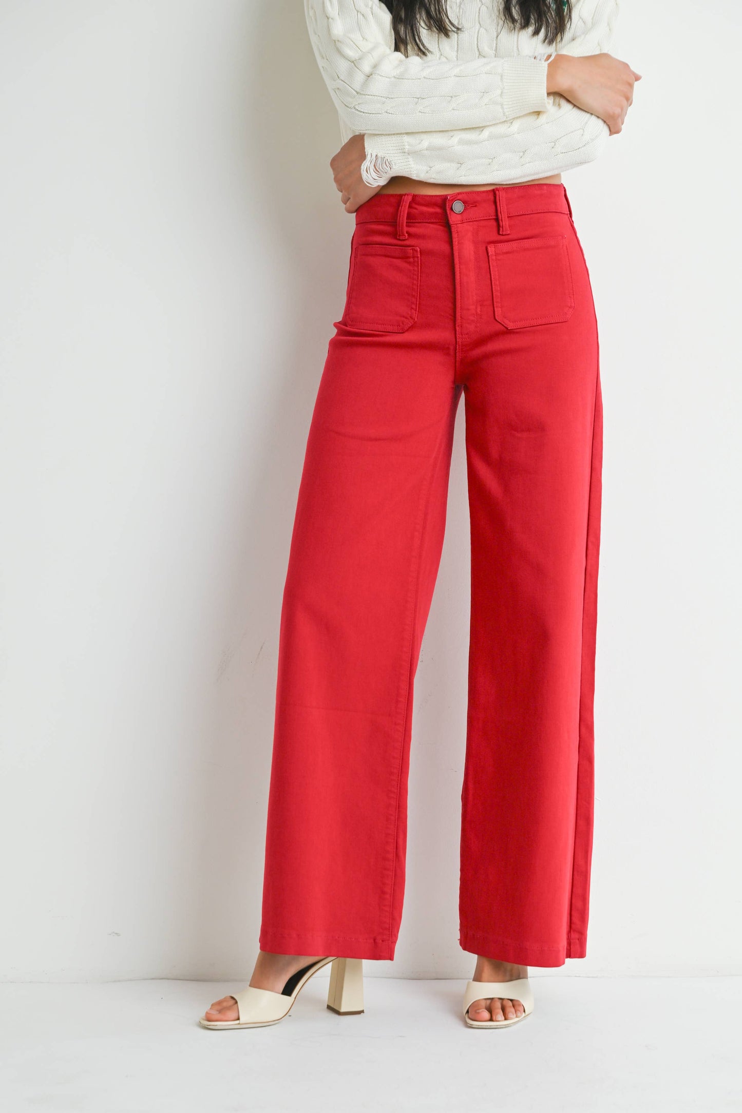 Red Mini Patch Pocket Wide Leg