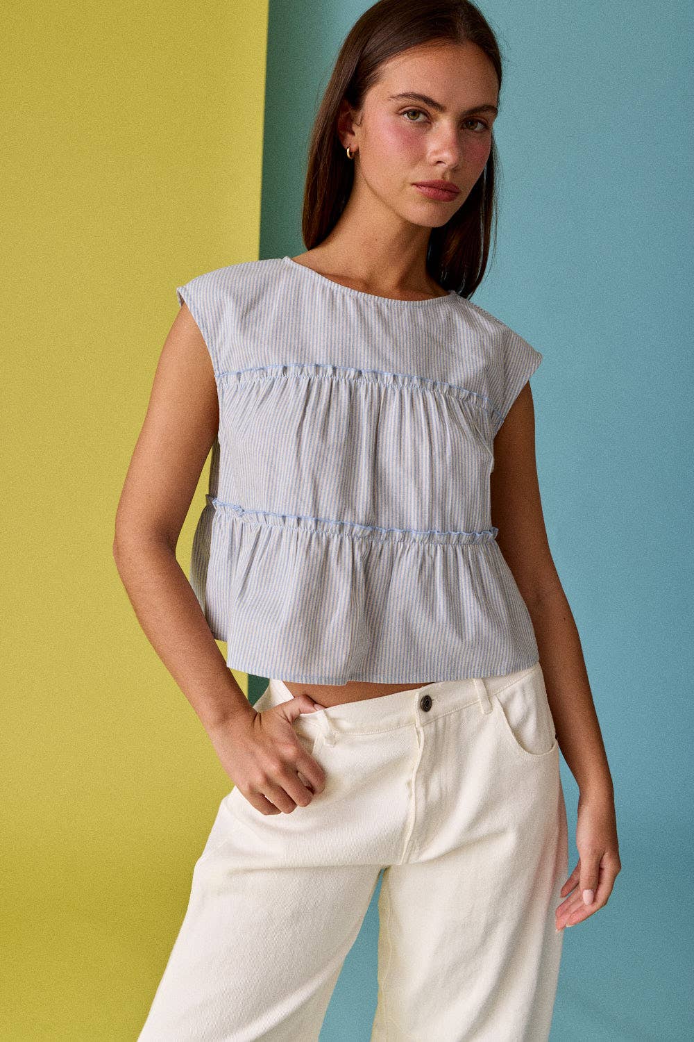 Tiered Seam Stripe Sleeveless Top