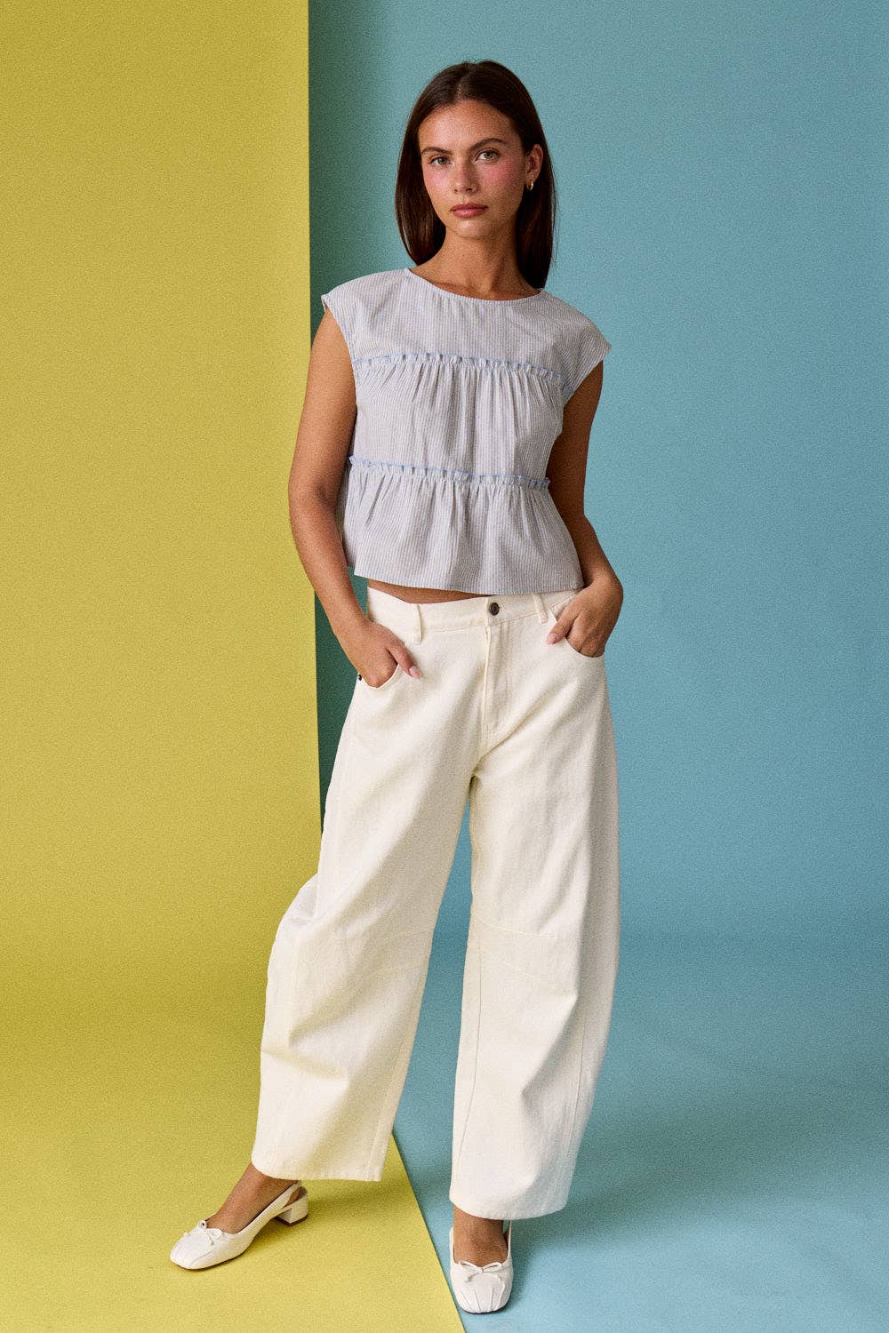 Tiered Seam Stripe Sleeveless Top