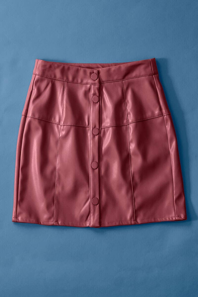 Faux Leather Snap Button Mini Skirt
