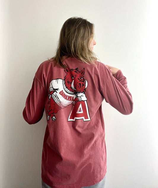 Red Leaning on "A" Hog Long Sleeve
