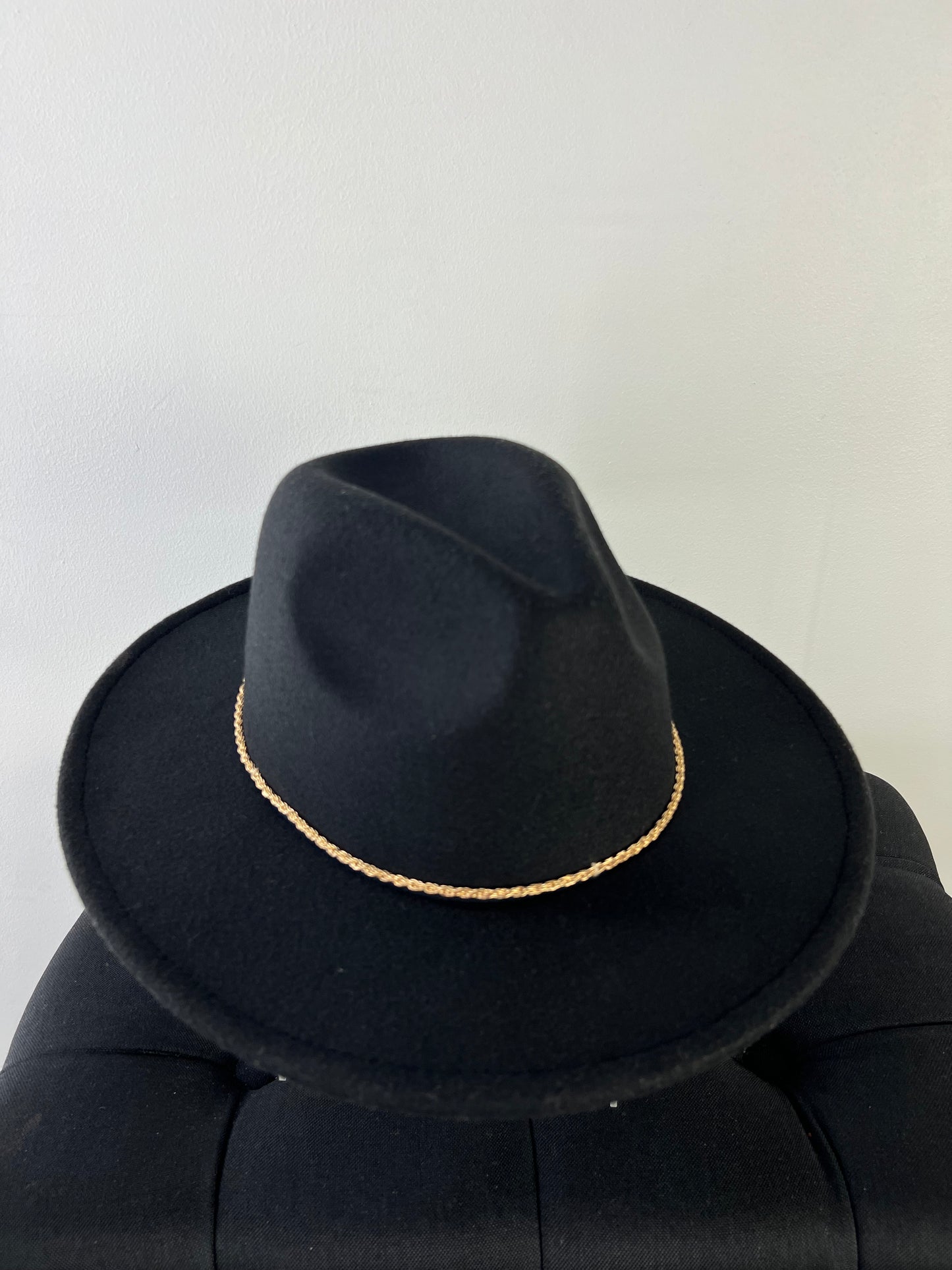 Rope Chain Strap Black Fedora Hat