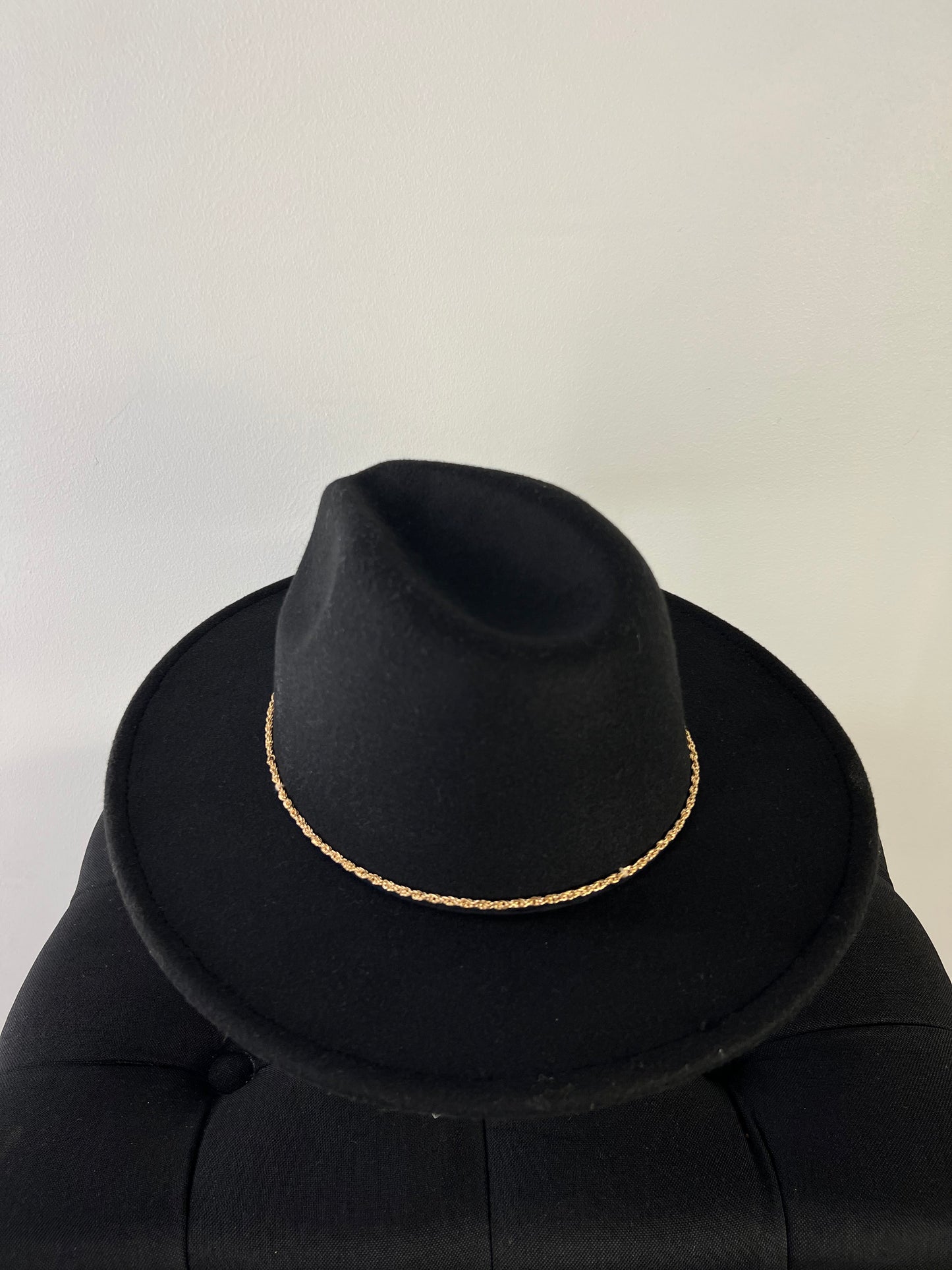 Rope Chain Strap Black Fedora Hat