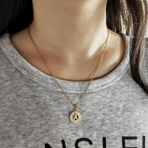 Jeweled Initial Necklace - Stainless Steel