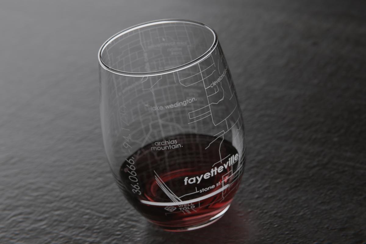 Fayetteville Map Engraved Stemless Wine Glass
